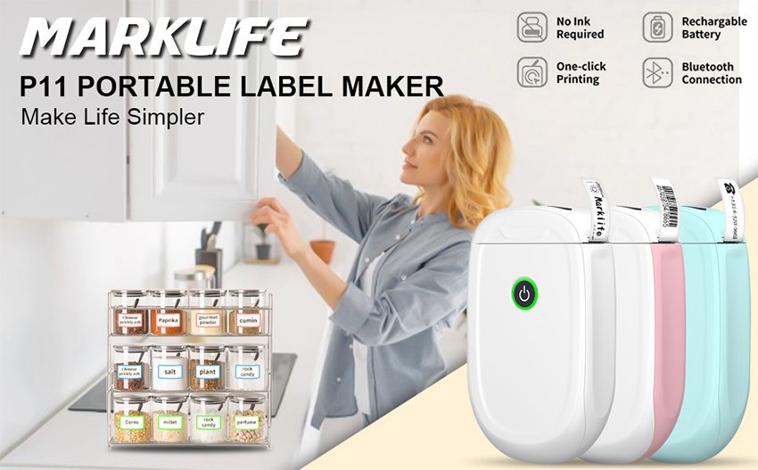 Marklife M1 Thermal Label Maker With Tape, Fast Wireless Label Printer,  Mini Small Inkless Printer Machine With Paper For IOS & Android, Gift For  Home & Office Use, Wireless Connection (White)